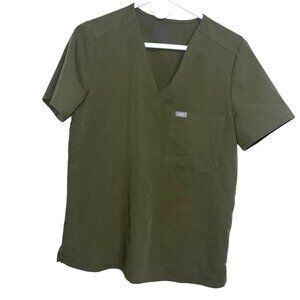Olive Green Figs Mens V Neck Medical Scrub Top Soft Comfortable S/S Shirt